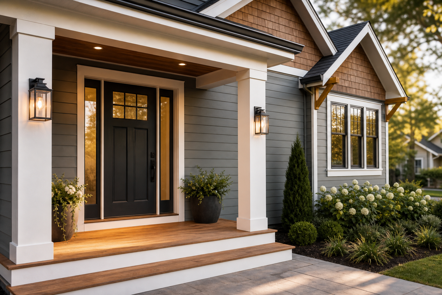 Exterior entry remodel with updated trim and front door